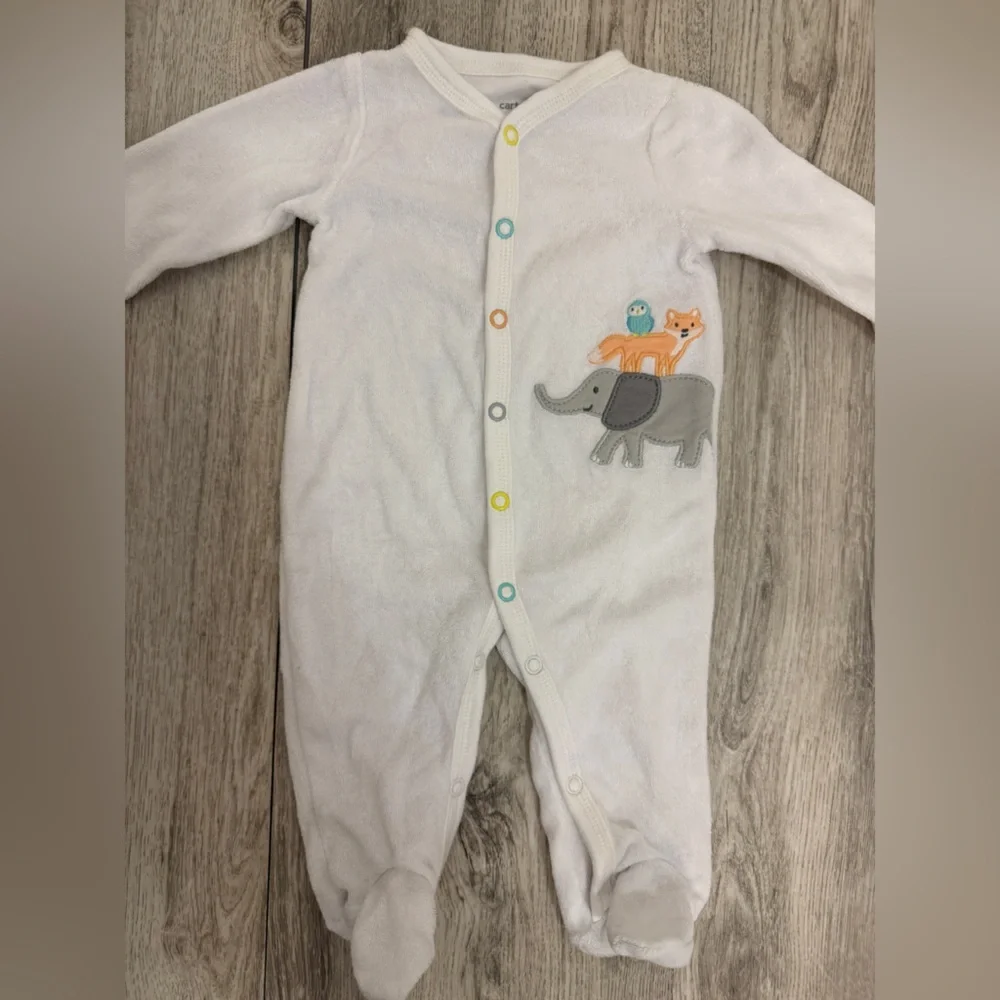 White Animal Print Kids One Piece with footies